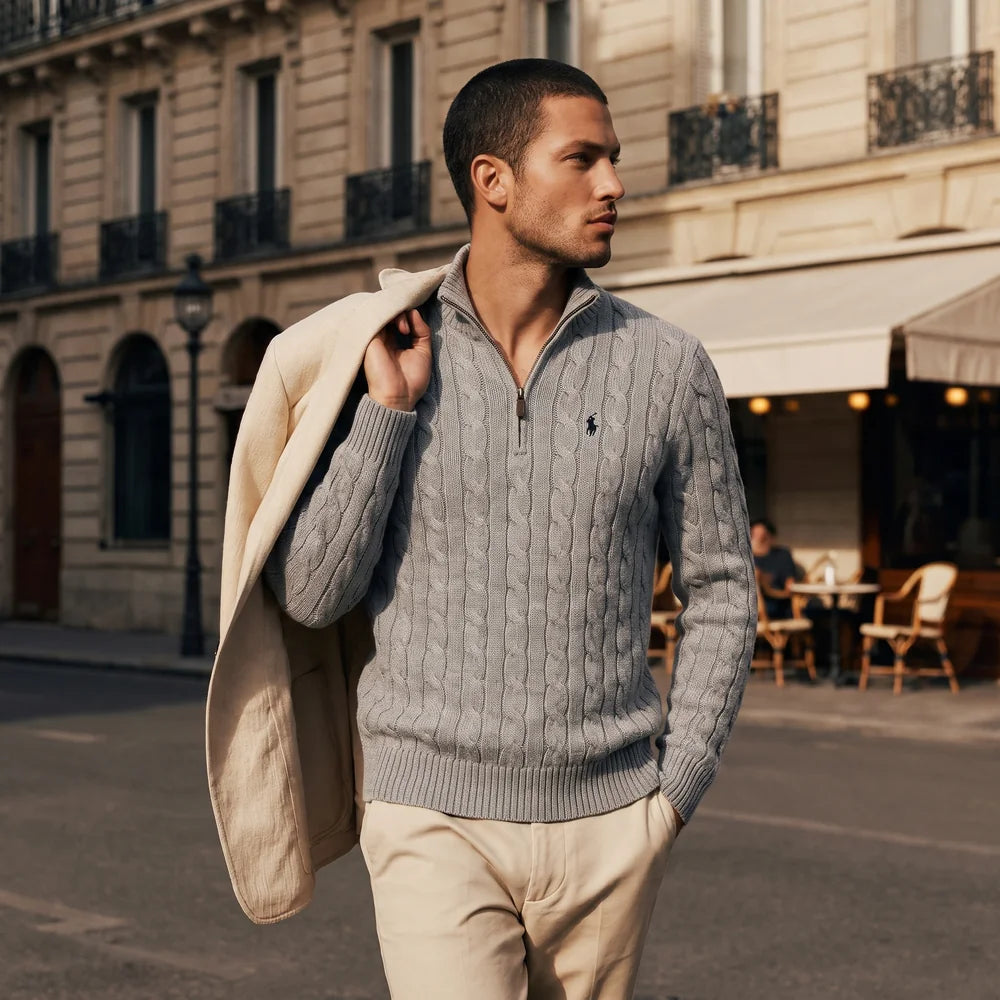 Le Pull Col Zippé Montarre porté en tenue complète